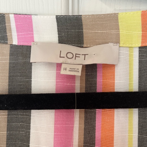 LOFT Striped Dress 14 NWT NEW Linen Swing Dress (cream pink orange brown) - Picture 8 of 13